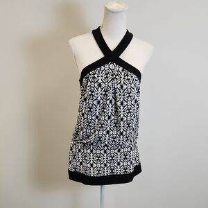 White House Black Market Black and White Halter Blouse